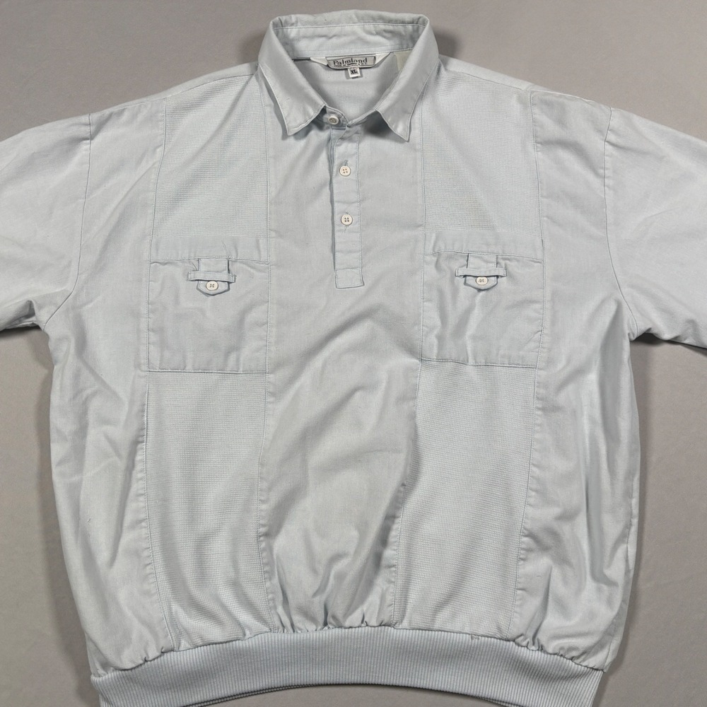 80's Palmland Polo Shirt Mens XL Light Blue Banded Bottom Retro Short Sleeve